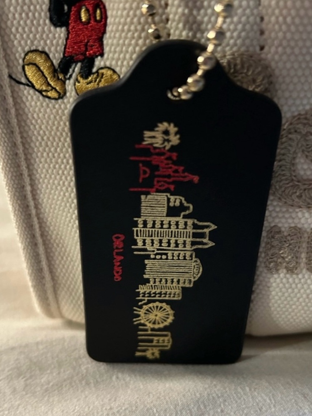 Coach Black Tag Key & Card Holder with Gold and Red Orlando Skyline